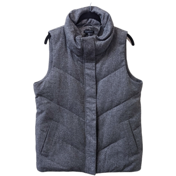 Eileen Fisher Jackets & Blazers - Eileen Fisher Quilted Down Filled Donegal Tweed Gray High Collar Vest (M)